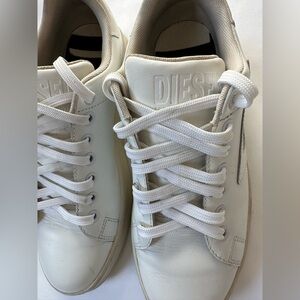 Diesel White Leather Women 9 Lace Up Sneakers